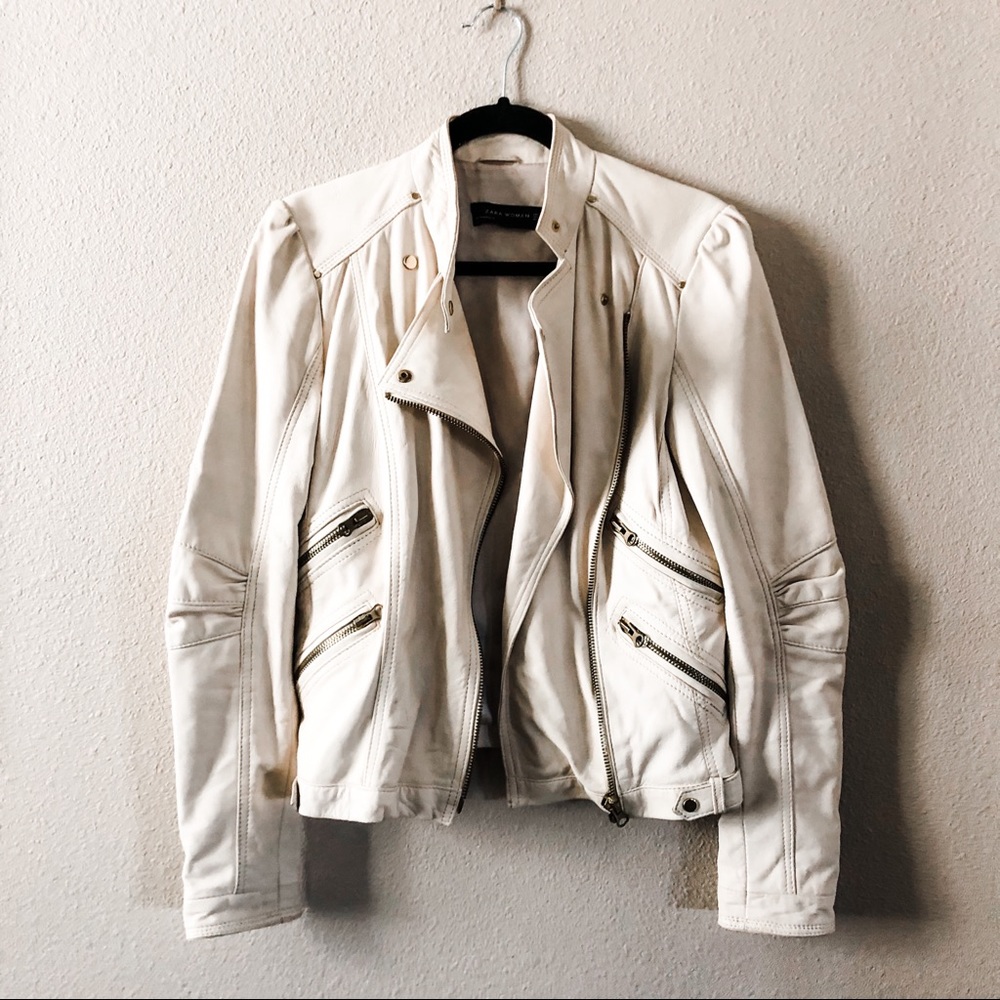 Zara Cream Leather Jacket